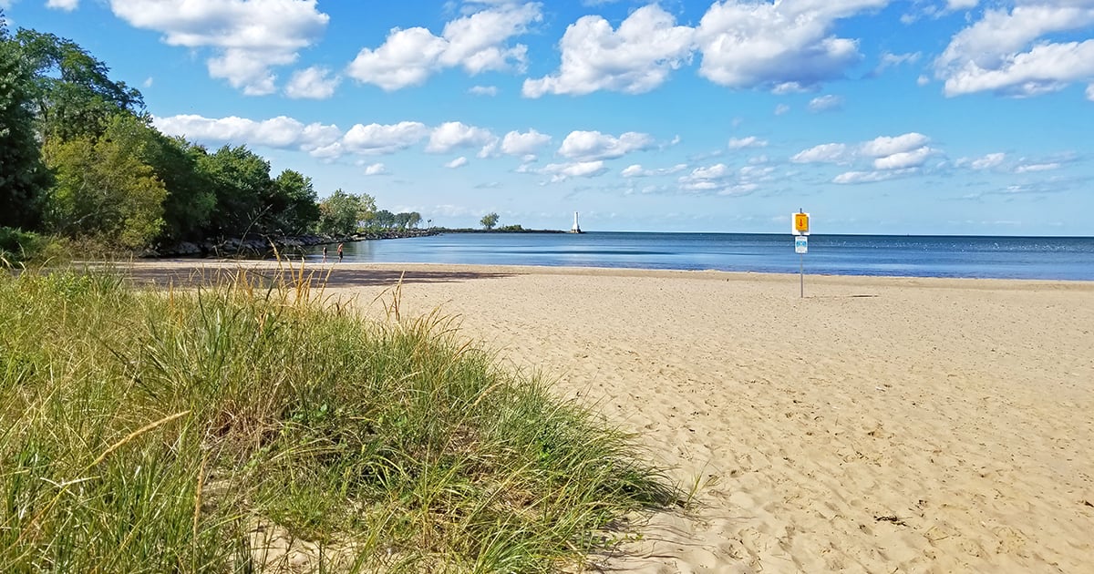 オハイオ州のこのハガキにふさわしいレイクビーチは、夏休みに子供のように感じさせます