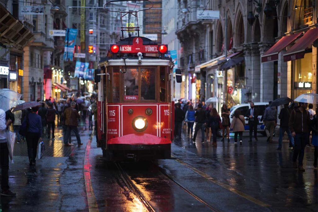 Istanbul Istikal Cadesi on a Rainy Day