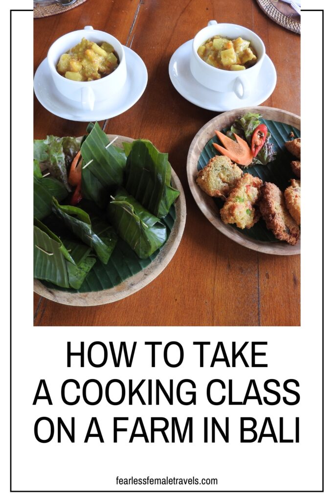 How to take a cooking class in Ubud, Bali where you will learn to make Indonesian vegetarian and vegan food on an organic farm. 