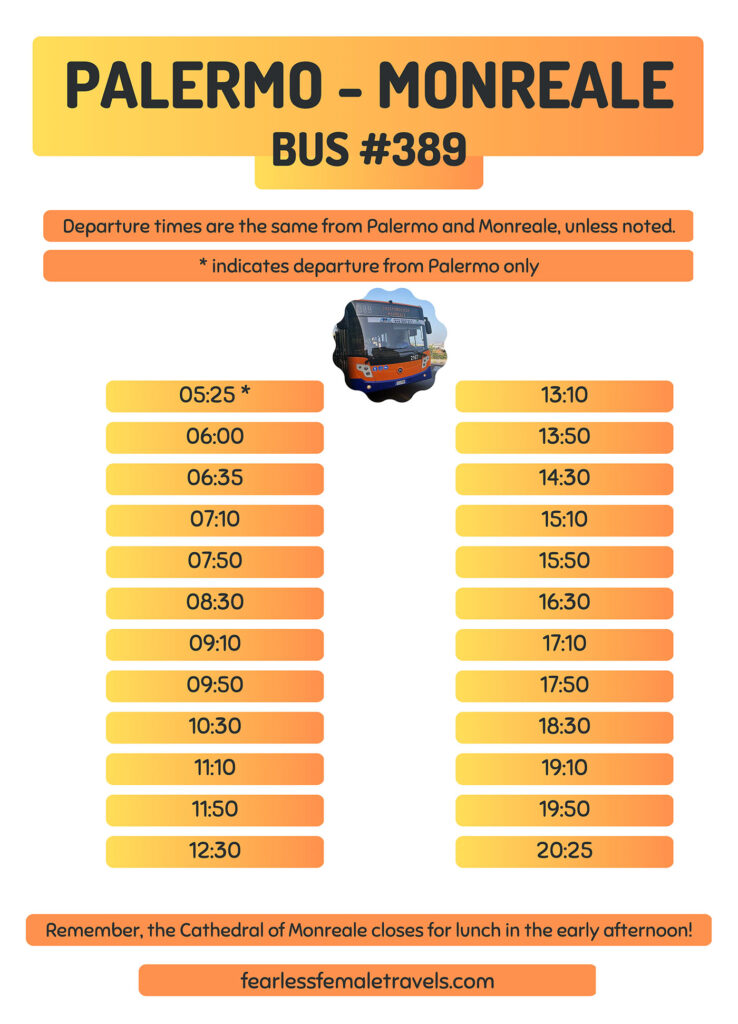 Palermo - Monreale Bus Schedule Spring 2023