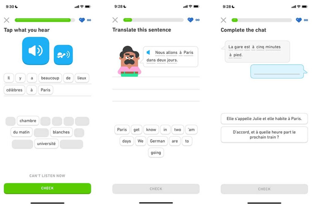 Duolingo French lessons - the app can help you learn French for travel to Paris and France