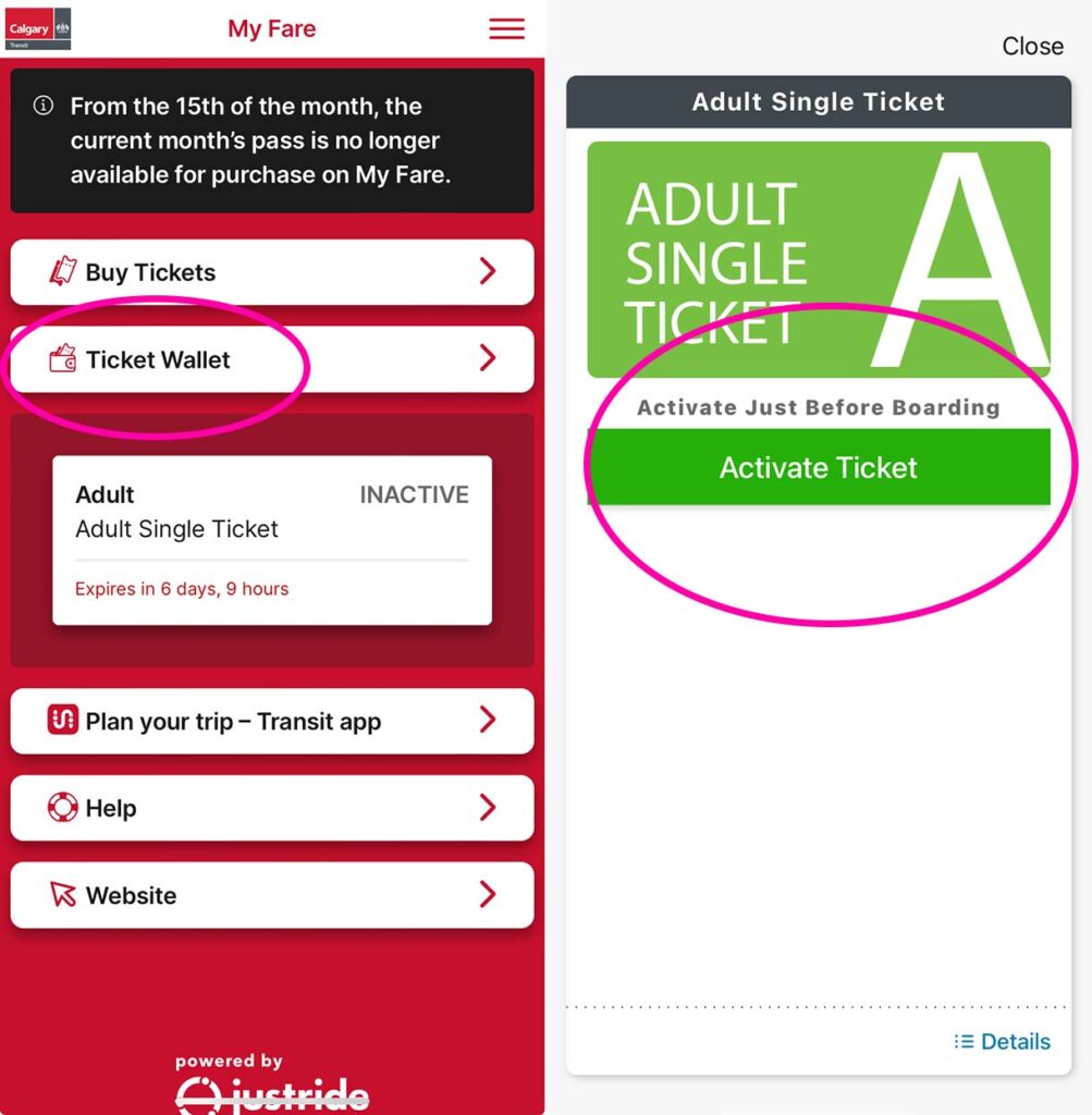 How to Use the Calgary Transit App to Activate a Tickets for the C-Train or Bus