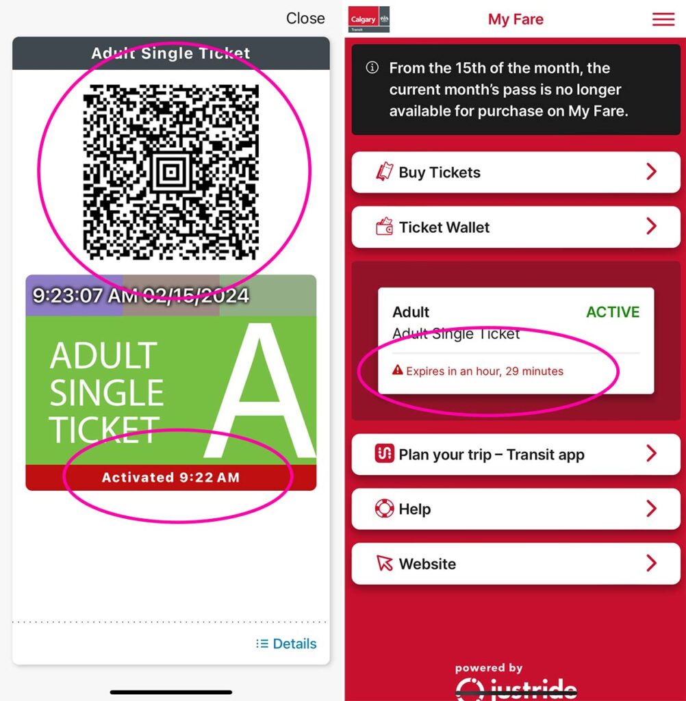 Calgary Transit App Ticket Expiration 90 Minutes or One Day