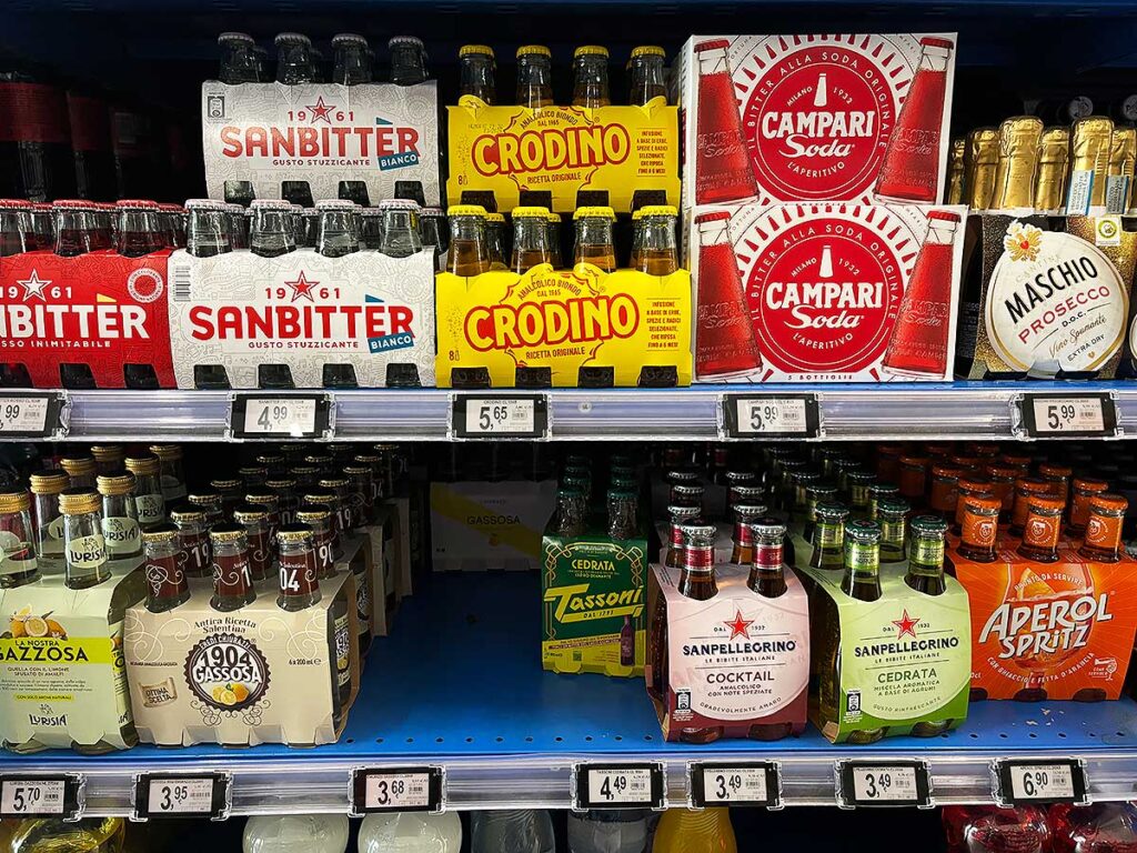 Bottled Apertifs in a Supermarket in Italy