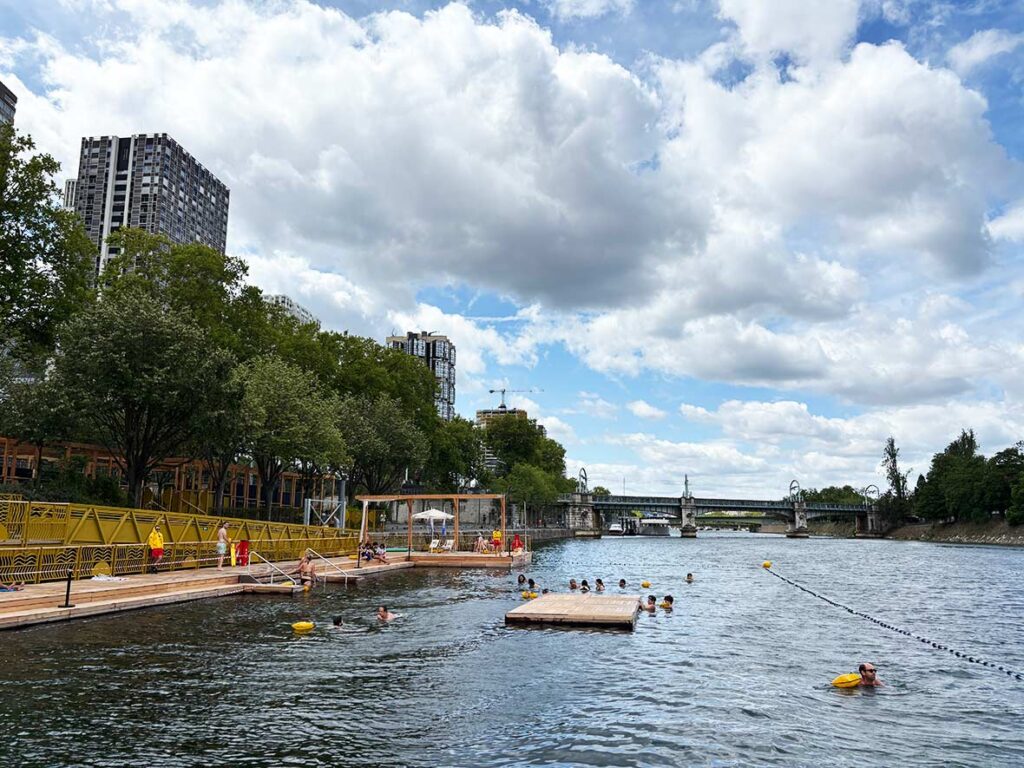 A view of Baignade Grenelle natural swimming pool in the Seine in Paris
