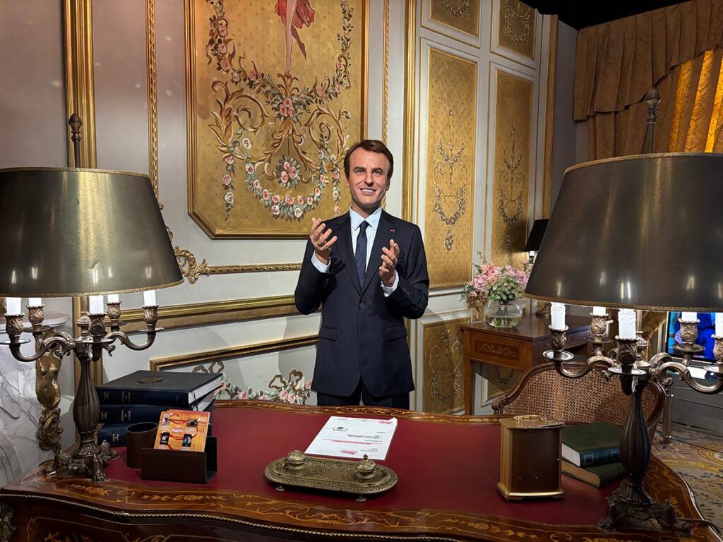 President Emanuel Macron at Musee Grevin in Paris